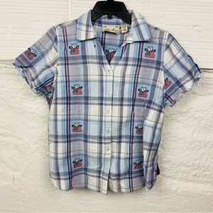 Angelique cotton Blue Plaid cotton fourth of July embroidered American flag top